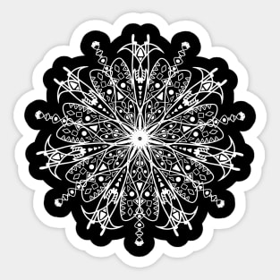 Hand drawn mandala with fine details white color. Stylish print. Sticker